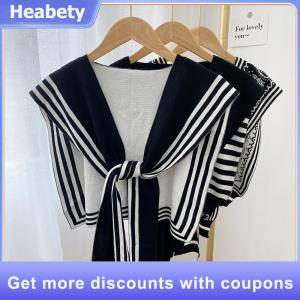 【Heabety】 Korean Style Fashion Knitted Shawl Shirt Shoulder Striped Fake Collar Retro Style Scarf Female Accessories