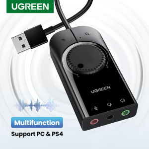 UGREEN USB External Stereo Sound Adapter Sound Card 15cm Black for PS5 PS4