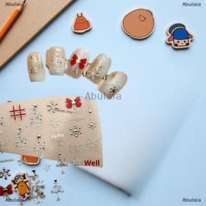 [COD] Abulaia Cute Christmas Style White Christmas Tree Snowflake Nail Art Stickers Red Bow Nail Art Print Embossed Sticker Festive Nail Decor