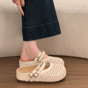 [Free Shipping] WomenS Summer Outdoor Wear Thick-Soled Closed-Toe Half-Slippers 2026 New Model Mesh Slip-On Height-Increasing Hollow-Out Sandals