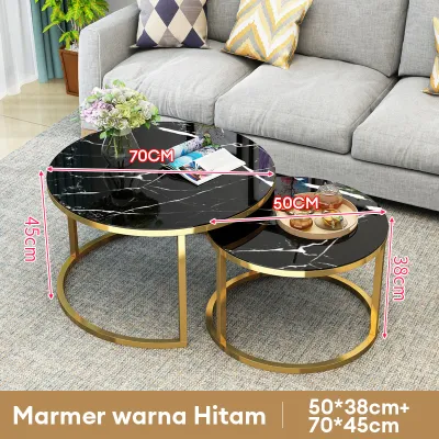 Meja Kopi Bulat Meja Tamu Aesthetic Marmer Meja Ruang Tamu Minimalis Meja Industri Meja Tamu 2-In-1