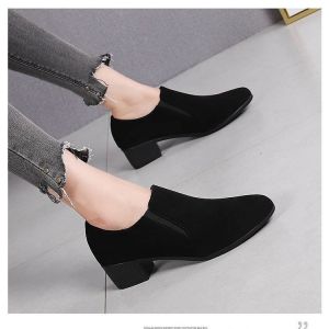 Free Shipping Korean-Style Pointed-Toe Matte Finish Chunky-Heeled Deep-Cut Pumps For Women 2026 Autumn New Collection Versatile High Heels Suitable For Work