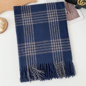 CHUAN Cashmere giả Khăn quàng kẻ sọc Viền tua rua Họa tiết kẻ sọc Khăn quàng cổ  Phong cách Hàn Quốc Khăn quàng cổ mùa đông Đi làm hàng ngày