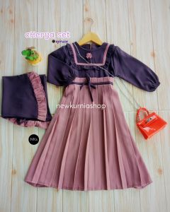 Baju gamis anak perempuan muslim Cherya set hijab 4-6 tahun