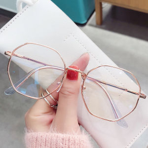 New polygon face repair plane mirror anti-blue light temperament big face glasses ultra-light fashion couple goggles平面镜
