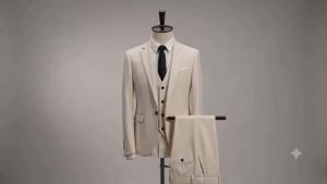 【local shipping】Mens Off-White 3 Piece Wedding Suit for Groom Blazer Vest Pants Set Slim Fit Formal Suit Free Black Tie S-6XL