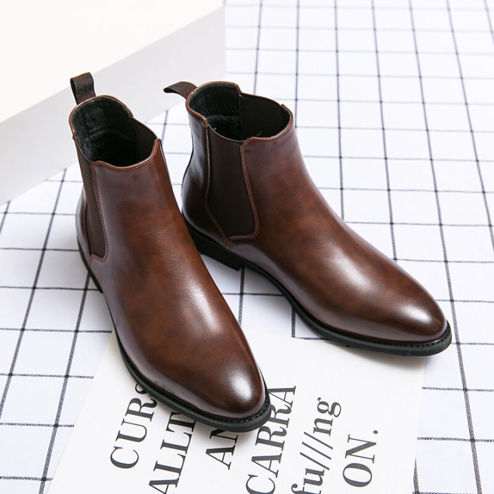 Men Chelsea Boots Slip-on Waterproof Ankle Boots Men Brogue