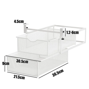 [SG]Ajustable 2 Layer Under Desk Shelf No Drill Pull Out Drawer Clamp On Metal Mesh Organizer For Home Office Kitchen