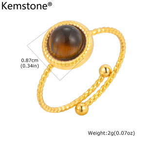 Kemstone Stainless Steel Tiger Eye Agate Crystal Adjustable Ring Retro Fashion Jewelry for Women Daily Wear & Gifts