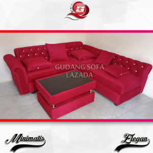 Sofa Ruang Tamu L Kancing Diamond + Meja | Bernuansa Classic & Elegan | Full Grey