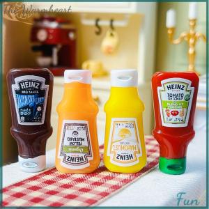【The Warmheart】 4Pcs Dollhouse Miniature Strawberry Sauce Jam Jar Kitchen Food Accessories For Dolls House Decorations Kids Toys Gift