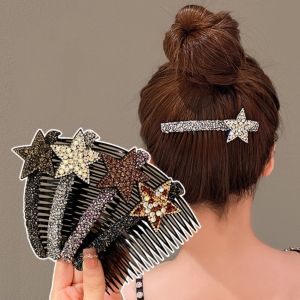 TKNUS Pentagram Star Rhinestone Star Hair Comb Teeth Acrylic Extra Hair Holder Sweet Hair Accessories Broken Hair Comb Girls