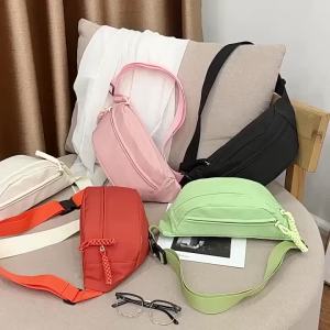 2025 New Womens Crossbody Bag Dumpling Shape Canvas Satchel Small Waist Bag for Cycling Street Style Trend Summer
