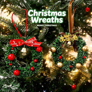 Merry Chrismas Door/Car Hanging Chrismas Wreath Pendant with Bell Christmas Tree Decor Accessories