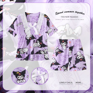 3-18 years old Children Kids Girl Teenager Cooling Home Sleepwear Two Pieces Lace Cotton Pajamas Set