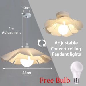 Hanging Light Milky White Acrylic Flowers Chandelier Modern Design 3 Heads Adjustable Wood Art Pendant Light for Bedroom Living Room Dining Room Kitchen Bar Bedside Ceiling Lights
