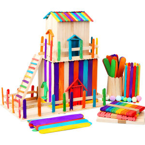 200Pcs Pack Ice Cream Stick Wooden Bars Model Material Handmade Colored Wooden Plate Small Sticks DIY Handmade Materials