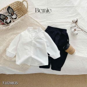 Set sơ mi trắng dài tay cổ trụ basic phong cách hàn quốc cho bé trai 1 đến 7 tuổi BERNIE T1024B35