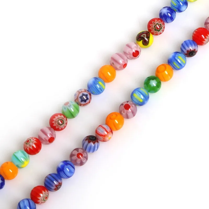4/6/8/10mm Beads Mixed Color Millefiori Flower Lampwork Glass