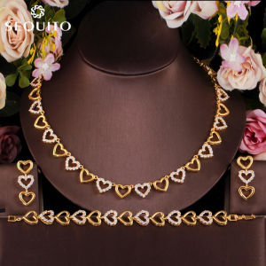 SEQUITO Elegant 3Pcs Jewelry Sets Pave Cubic Zircon Hollow-out Design Heart Shape Female Necklace Earrings and Bracelet Set for Women Fashion SJ161
