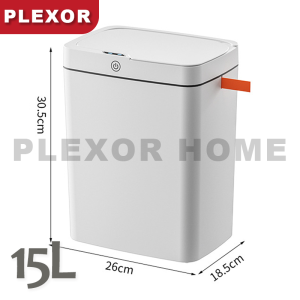 PLEXOR 15L Automatic Bathroom Trash Can with Cover Soft Close Touchless Motion Sensor Garbage Can with Lid Smart Plastic Slim Wastebasket for Bathroom Office rv Bedroom Living Room