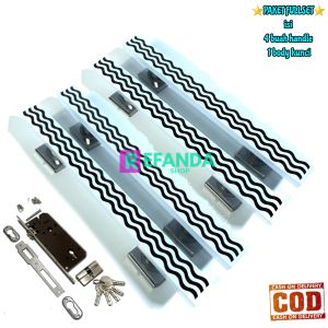 paket 4buah handle gagang pintu dan fullset lock body kunci untuk pintu depan model kupu tarung daun pintu 2/pilihan panjang 33cm 45cm dan 60cm