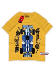 Kaos anak laki laki distro karakter mobil balap tamiya warna mustard bahan adem sablon plastisol