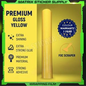 PREMIUM GLOSSY YELLOW MOTOR STICKER (152CM-Custom)Pelekat Stickers kilat wrapping full body vinyl wrap film stiker motor