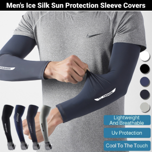 Mens Sun Protection Sleeve Covers Summer Long Ice Silk Solid Color Arm Covers Cool Feeling Anti-UV Breathable