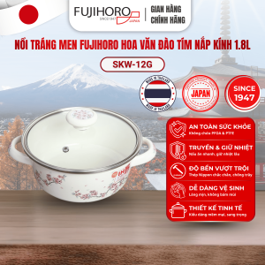 Nồi Thép Nippon tráng men Cao Cấp Nhật Bản Fujihoro cao cấp 2.3L – hoa văn đào tím nắp kính chịu nhiệt dùng được mọi loại bếp - Made in Thailand - SKW-22G