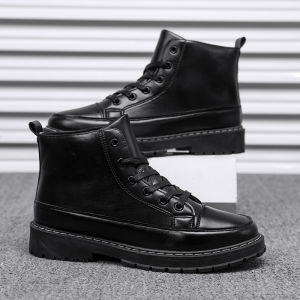 Korean High Cut Ankle Boots  Leather Boots for men cowboy boots riding boots Mens Fashion Waterproof Casual Boots