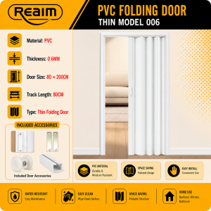 Suminoe PVC Folding Door 80/90/120cm Space Saving Accordion Door Waterproof Room Divider for Bathroom Kitchen Bedroom
