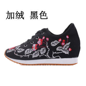 [Free Shipping] Travel Shoes Athletic Shoes Autumn/Winter Casual Walking Shoes Lace-Up Embroidered Fabric Shoes WomenS Shoes With Hidden Heel
