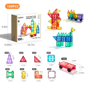 Mideer xếp hình nam châm cầu vồng đa sắc Magnet Magnetic Colorful Tiles 100 chi tiết - 8 dạng hình có cả bánh xe hơi ô tô
