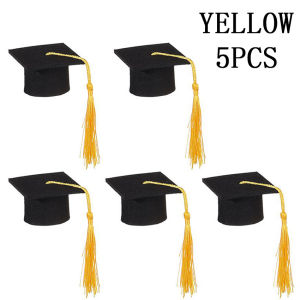 5PCS Graduation Hat Doctoral Cap with Tassel Cupcake Bottle Topper Decor Graduation Party Flowers Cake Gift Decoration