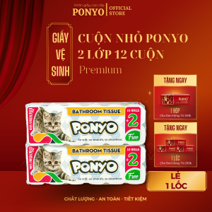 Giấy vệ sinh cuộn nhỏ có lõi thấm hút tốt PONYO 3 lớp cao cấp 12 cuộn/lốc Con Mèo - Thiên An Nam paper