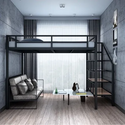 [CozyNest ]Loft Bed Double Layered Iron Loft Bed Iron Art Elevated Multifunctional Bunk Bed Space Saving Small Apartment Children Bed