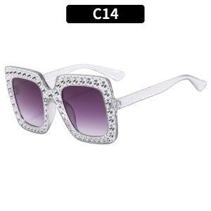 Shimmering gold powder multi-color square rhinestone sunglasses   Disco dancing bling Unique vacation sunglasses for women