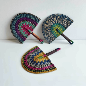 MINIFELE 262 Handmade Straw Fan Semicircular Seaweed Cooling Fan Natural Boho Style Grass Woven Fan Summer