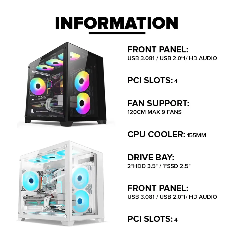 EasyPC Keytech Robin Mini Dual Chamber Micro ATX PC Case Black