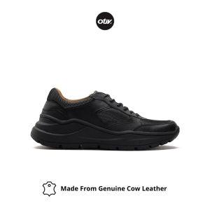 Otiv Obu Black - Sepatu Sneakers Kulit Asli Casual Pria Kuliah Kerja Traveling Riding
