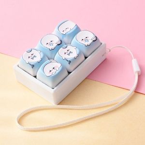MAKERVY Cute Animal Shape Button Squeeze Keychain Decompression Push Button Finger Keyboard Cap  Stress Relief Fidget Keychain Kids Adults