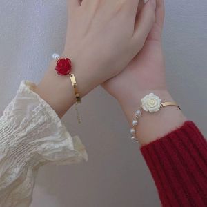 18k pawnable bracelet Pearl Rose bracelet for women Bracelet For Women Flower Design Women Fashion Bangle bracelet korean style Jewelry couples gift ideas friendship bracelet 18k gold pawnable breslete for women gold Bracelet For Ladies Students Elegant