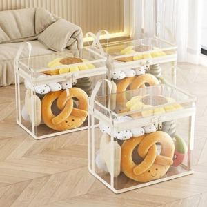 RNI2091 Large Capacity Stuffed Toy Storage Box PVC Clear Plush Toy Storage Bag Dustproof with Handle Doll Organizing Bag Collection Container