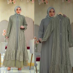 Gamis Jumbo Kingkel dan Aouther Brukat Malika Kirana Set Tebaru L XL XXl 3L 4L