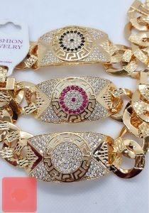 Gelang Rantai Xuping Asli Di Lapisi Emas 24k Model Rantai Plat Permata Super Mewah