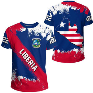 [Local Stock] VCC Liberia Mens T-Shirt Summer Short Sleeve LR National Emblem Flag 3D Print Fashion Round Neck Sports Fitness Male Clothing Tops
