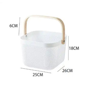 Zeekea Storage Organizer Basket Bin with Wood Handle Ideal for Kitchen Bathroom Pantry Cabinets Home Decor