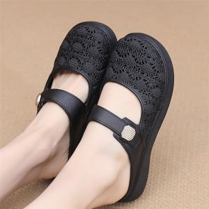 Free Shipping New Thick-Soled Non-Slip Mid-Heel Open-Toe Slippers Imitation Leather Suitable For Both Indoor And Outdoor Wear WomenS Home Slippers