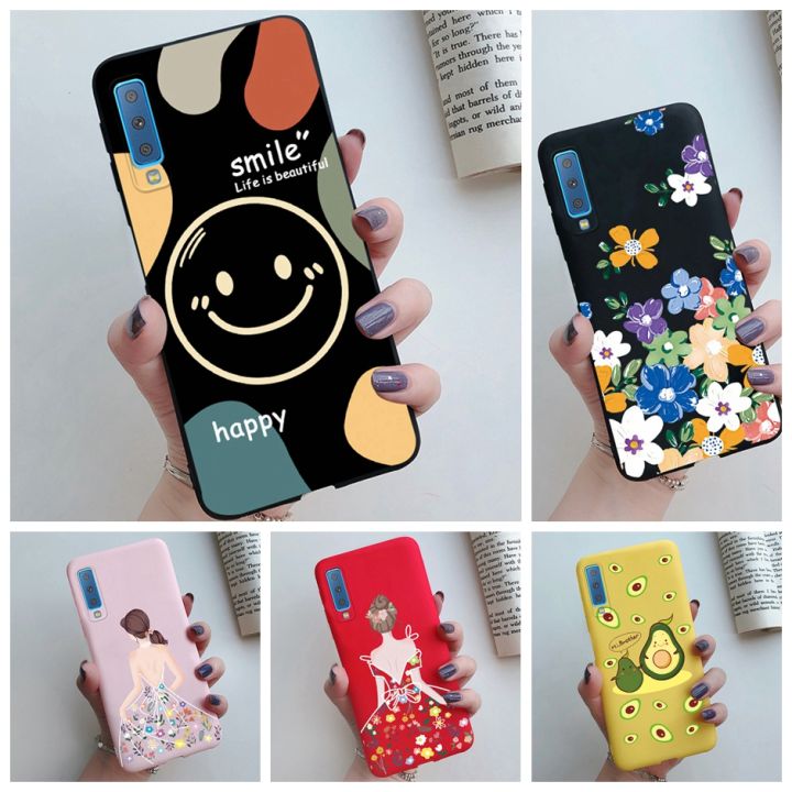 For Samsung Galaxy A7 2018 Case Silicone Bumper Phone Cases For Samsung A  GalaxyA7 Shell Smile Painted Soft Back Cover Casing For Girls Boys Men